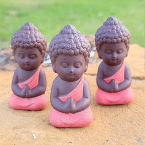 Mini Ceramic Buddha Statues: Zen Mindfulness Decor, Yoga Gift (3PCS)