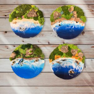 Seascape Resin Painting: Coastal Ocean Art - 10 in Diameter