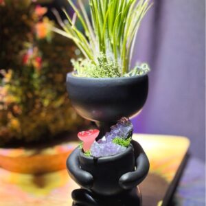 Human Head Planter: Modern Home Decor with Amethyst Crystals