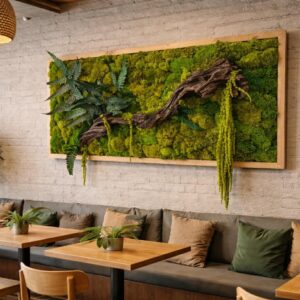 Handmade Preserved Moss Wall Art – Reclaimed Wood Frame, Botanical Decor
