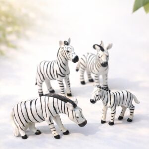 Resin Zebra Miniatures, Safari Animal Figurines, Fairy Garden Decor, Set of 6