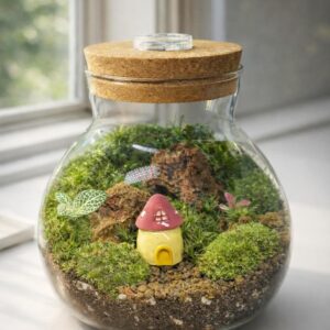 Handmade 5" Moss Terrarium | Self-Sustaining Ecosystem with LED Cork Lid
