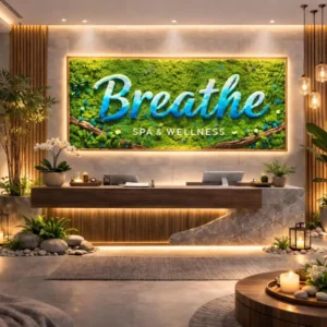 Custom Moss Logo Wall Art with LED | Preserved Moss Business Sign | Biophilic Office Lobby Reception Decor | Corporate Branding Installation