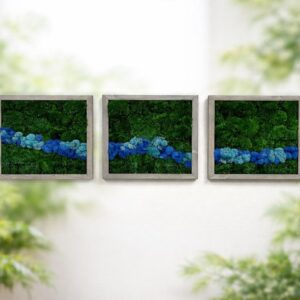 Set of 3 Square Preserved Moss Wall Art | Reclaimed Wood Frame Botanical Decor | Zero Maintenance Biophilic Plant Wall