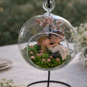 Moss Couple Terrarium Ornament – Wedding Decoration with Stand