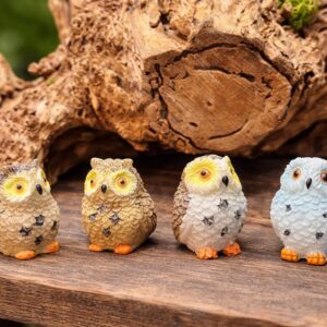 Set of 4 Miniature Resin Owls | Fairy Garden Accessories | Terrarium Decor | Woodland Home Decor