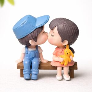 Kissing Couple Miniature Figurines, Romantic Cake Topper, Fairy Garden Bench