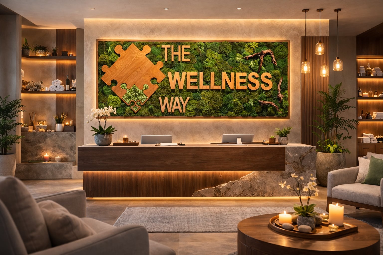 Wellness Way preserved moss wall installation
