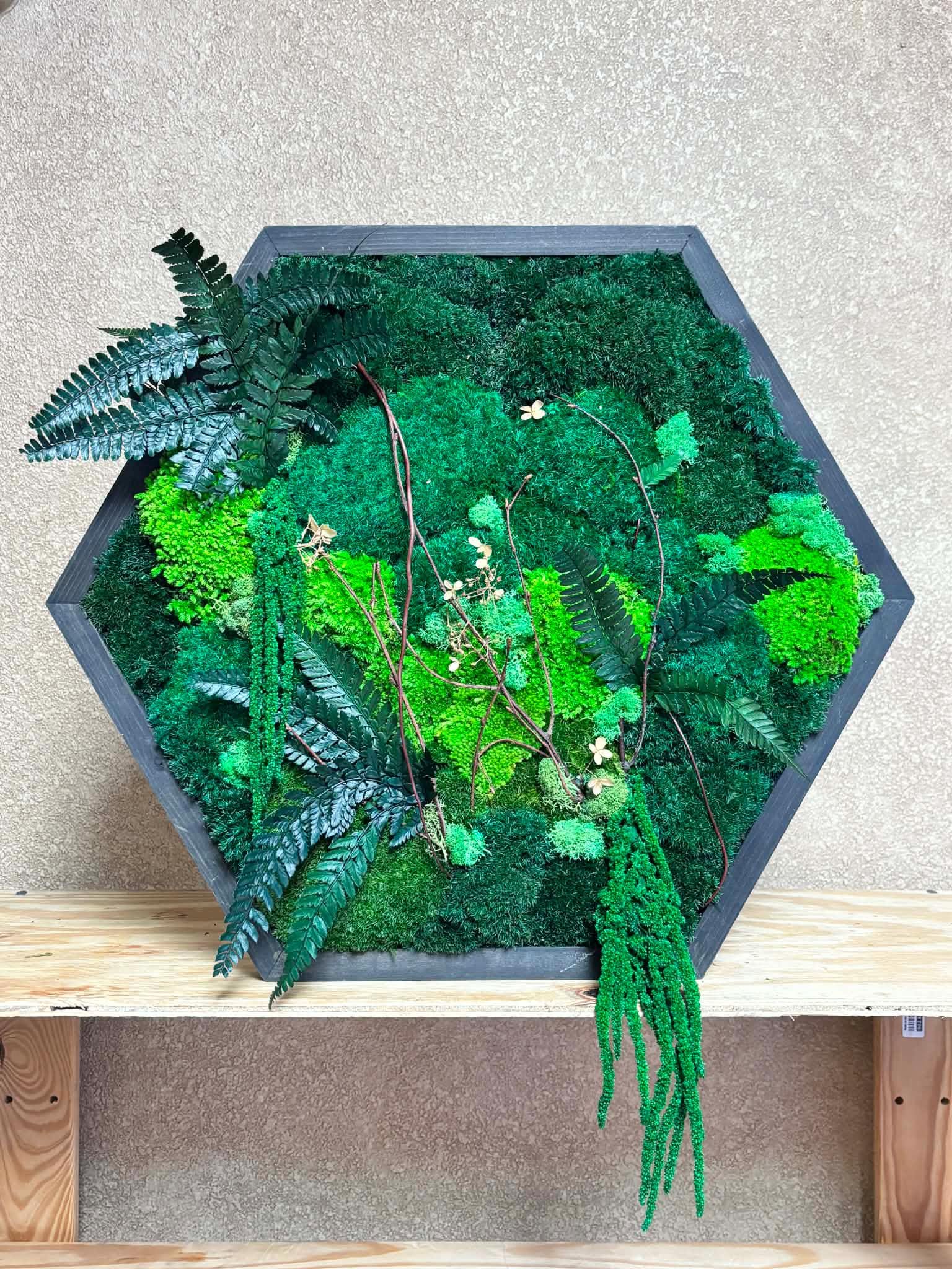 Hexagon Preserved Moss Wall Art, Botanical Green - Image 7