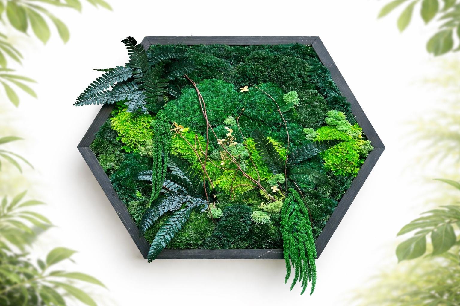 Hexagon Preserved Moss Wall Art, Botanical Green