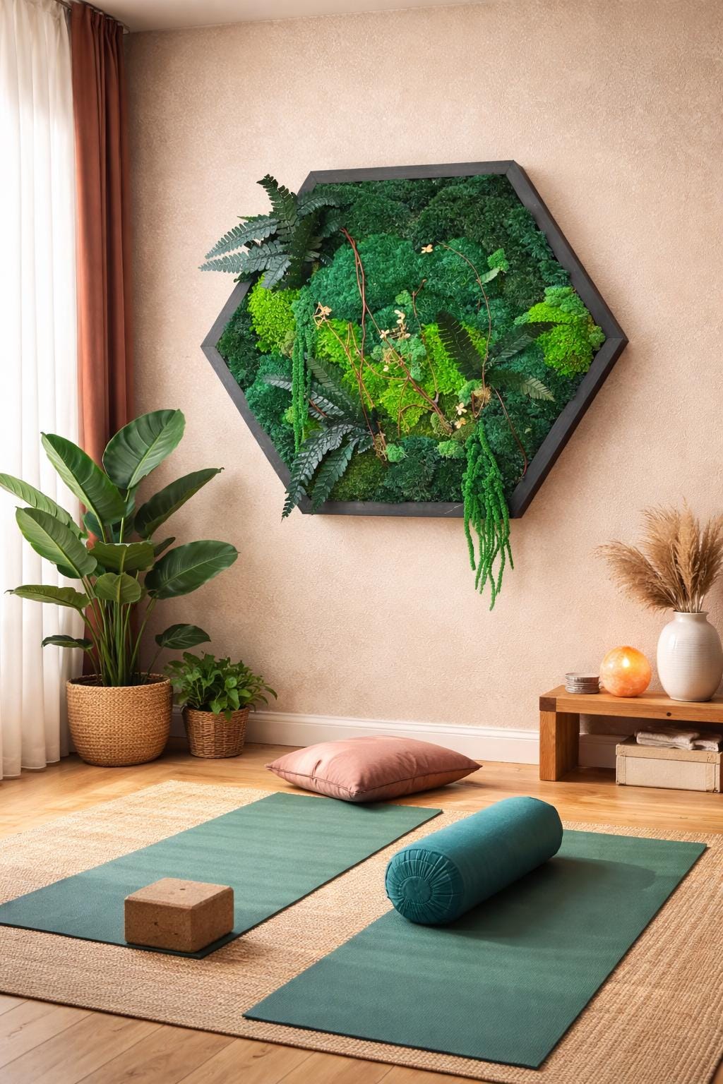 Hexagon Preserved Moss Wall Art, Botanical Green - Image 2