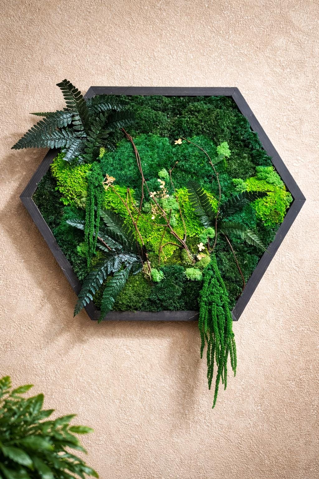 Hexagon Preserved Moss Wall Art, Botanical Green - Image 6