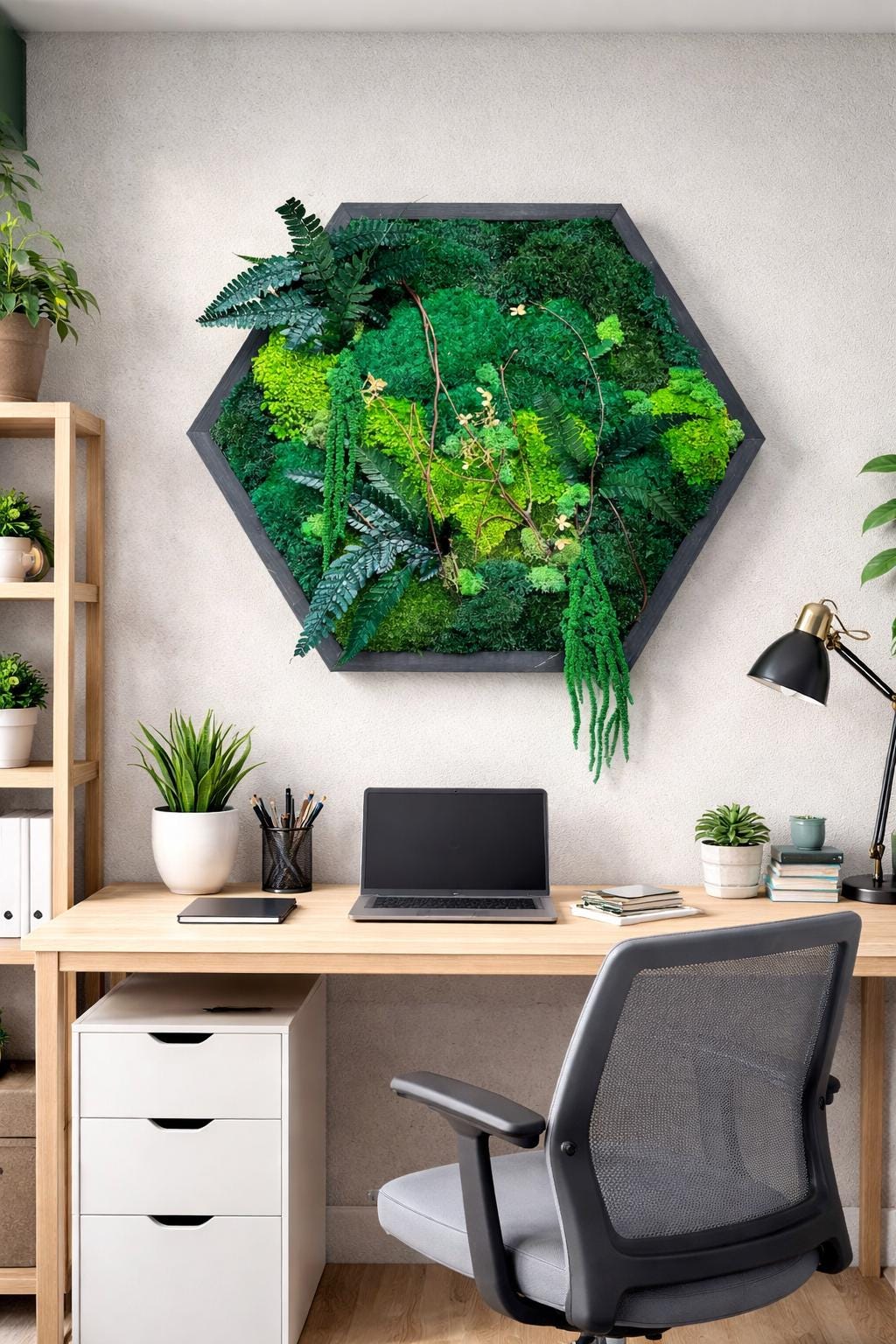 Hexagon Preserved Moss Wall Art, Botanical Green - Image 4
