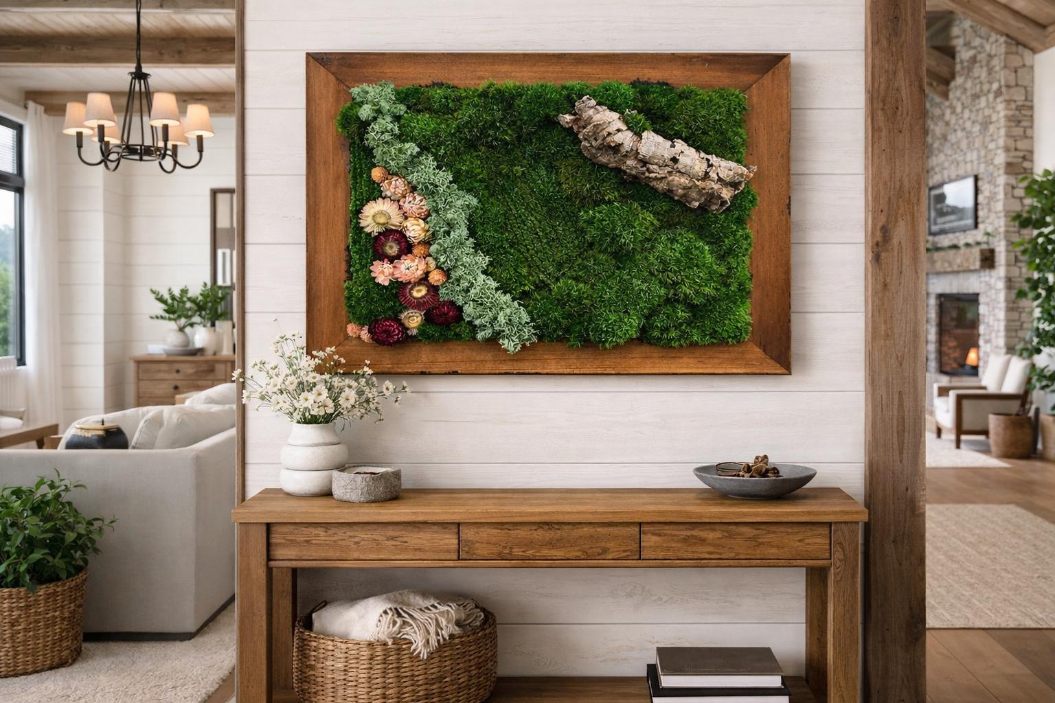 Framed Preserved Moss Wall Art with Driftwood, Reclaimed Wood - Image 4