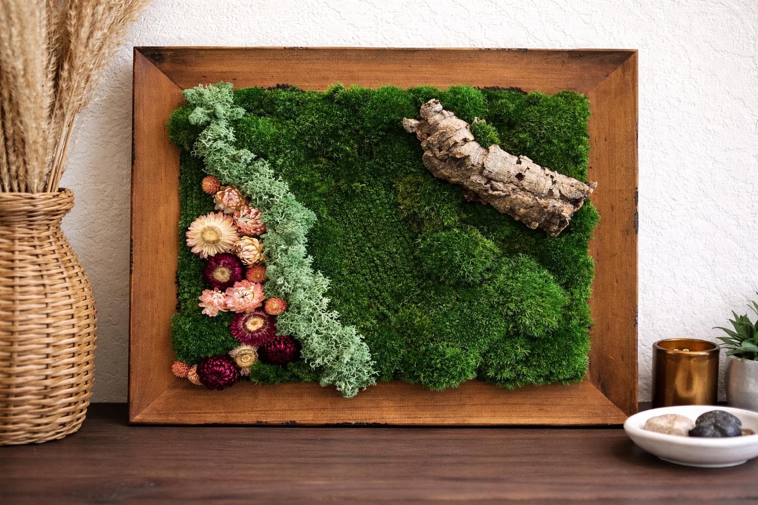 Framed Preserved Moss Wall Art with Driftwood, Reclaimed Wood - Image 6