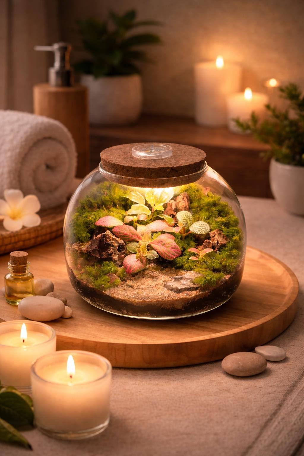 5" LED Cork Lid Terrarium with Live Fittonia - Image 7