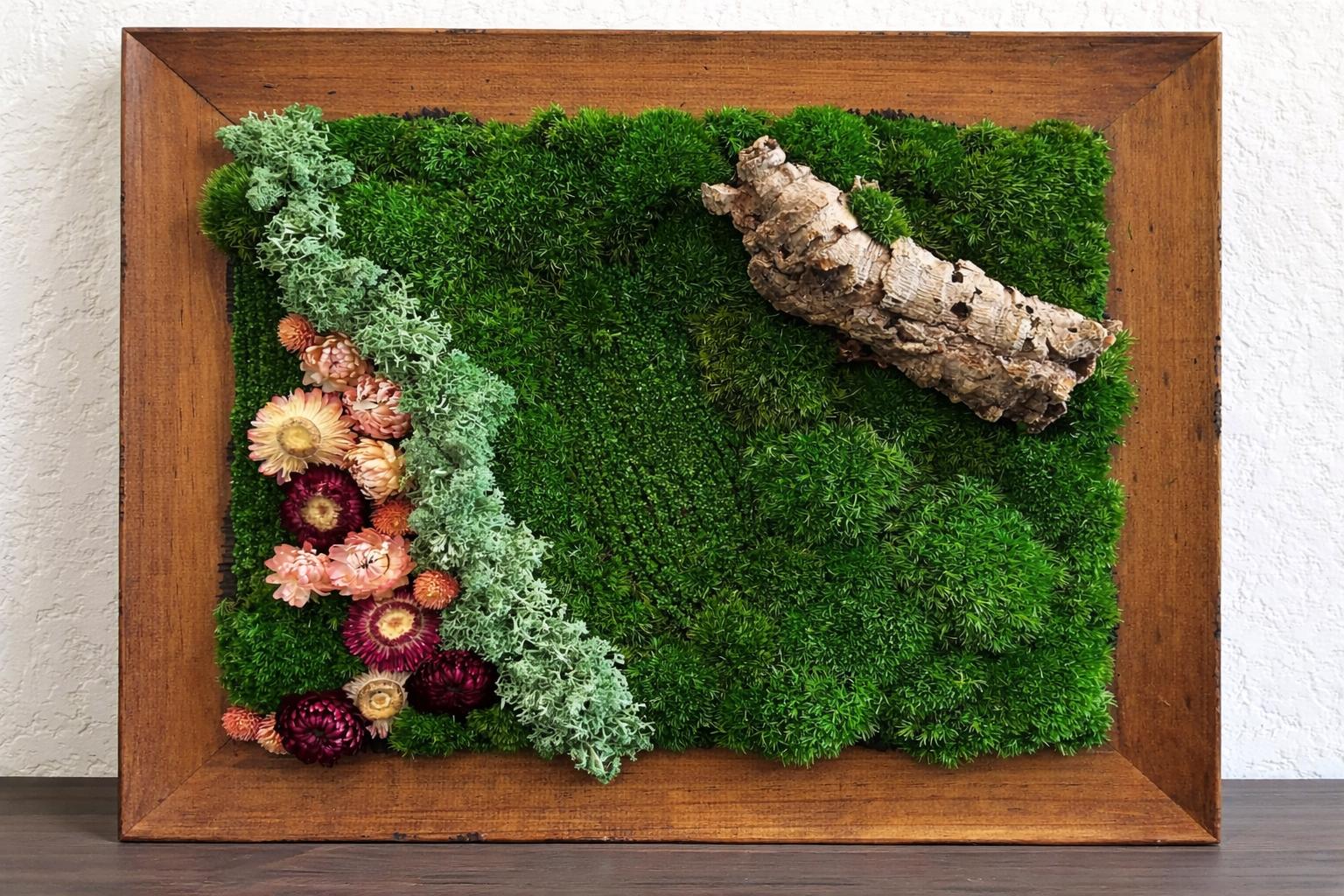 Framed Preserved Moss Wall Art with Driftwood, Reclaimed Wood - Image 2