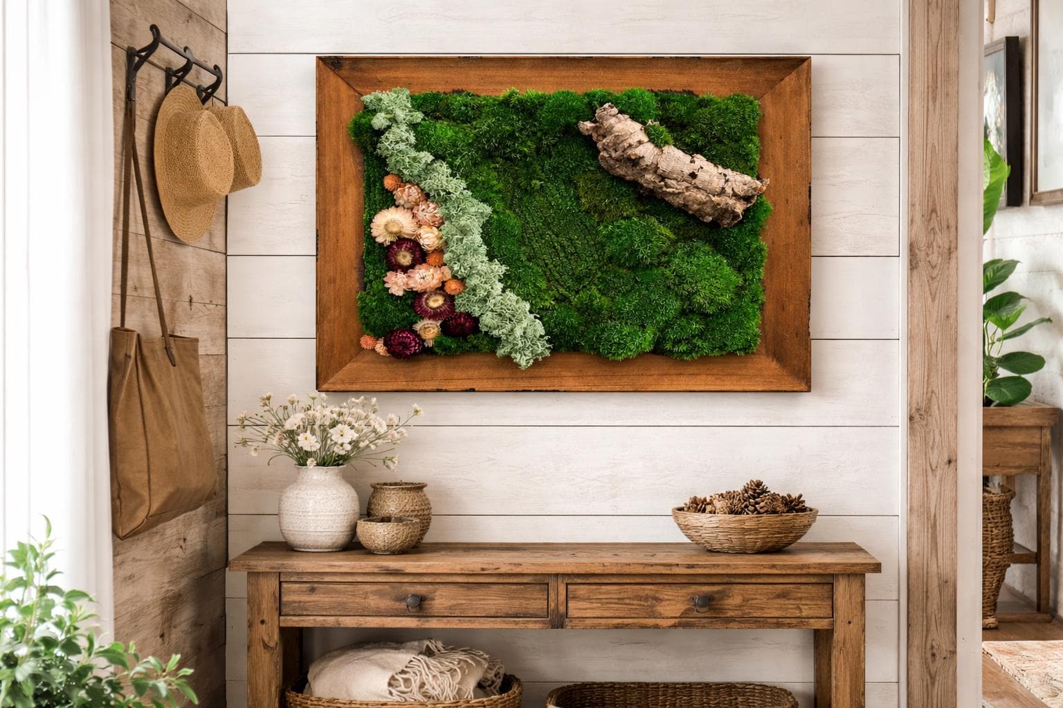 Framed Preserved Moss Wall Art with Driftwood, Reclaimed Wood - Image 5