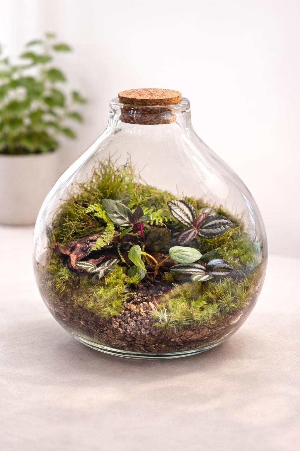 10" Hand-Blown Glass Terrarium with Tropical Plants - Image 2