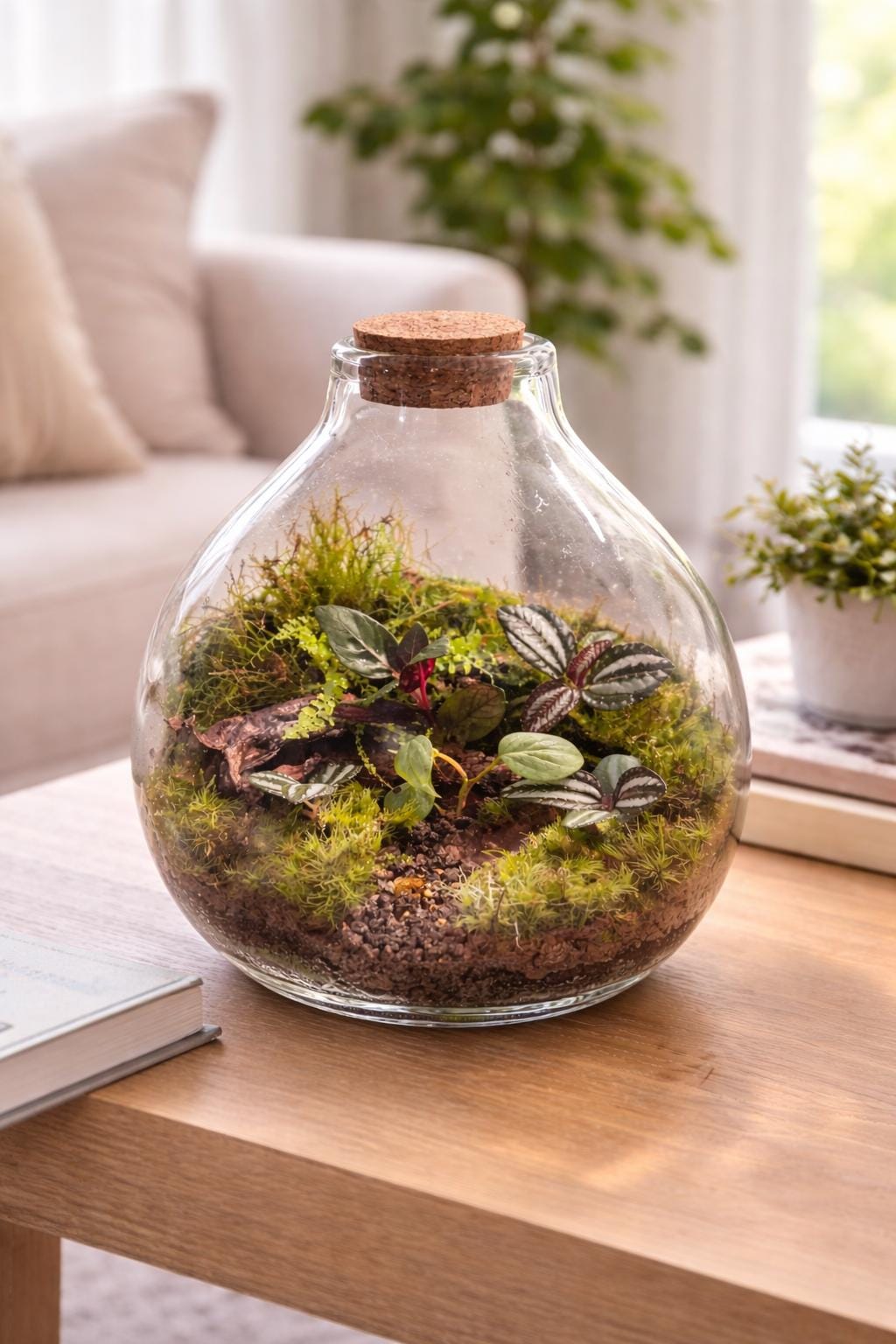 10" Hand-Blown Glass Terrarium with Tropical Plants - Image 4