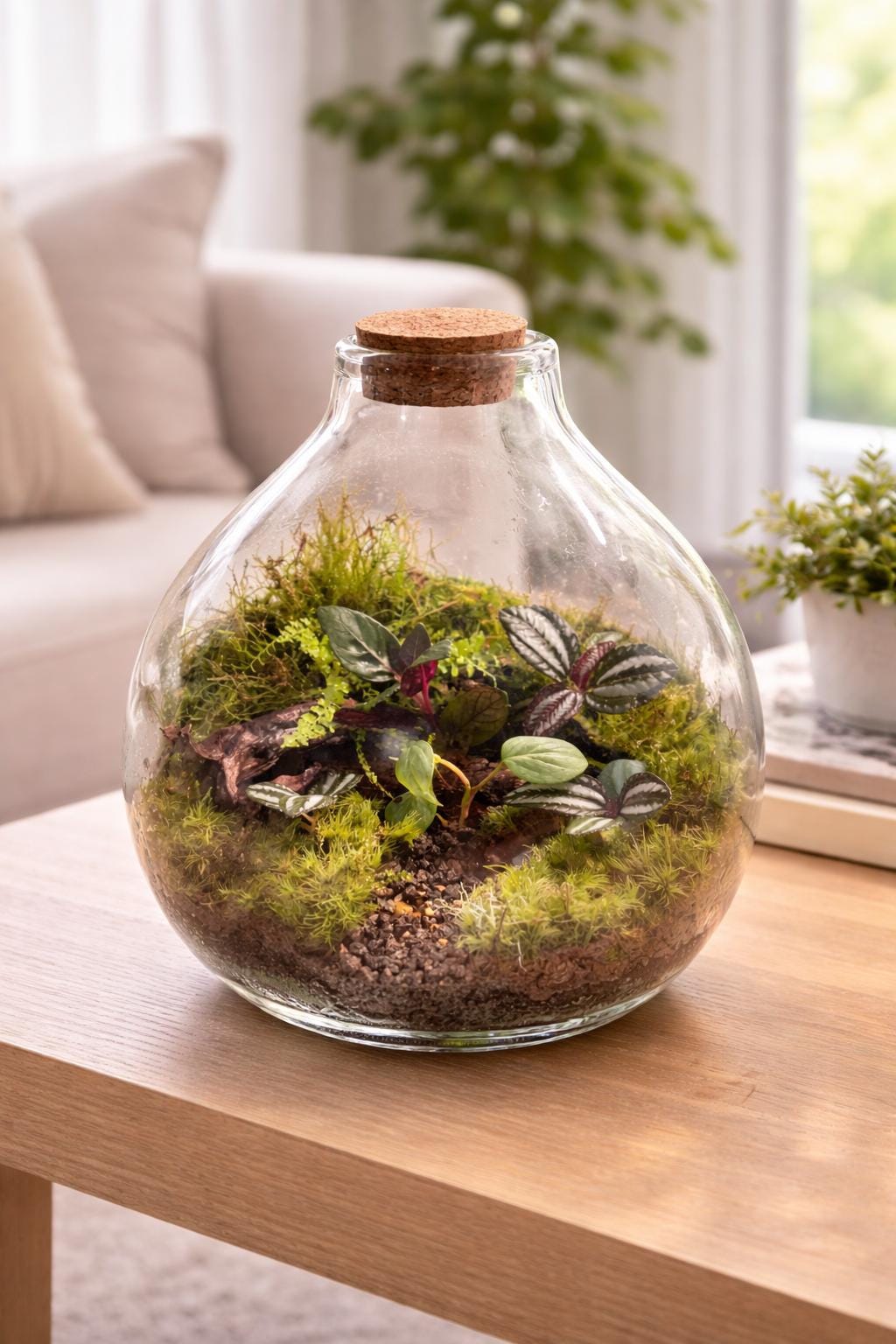 10" Hand-Blown Glass Terrarium with Tropical Plants - Image 5