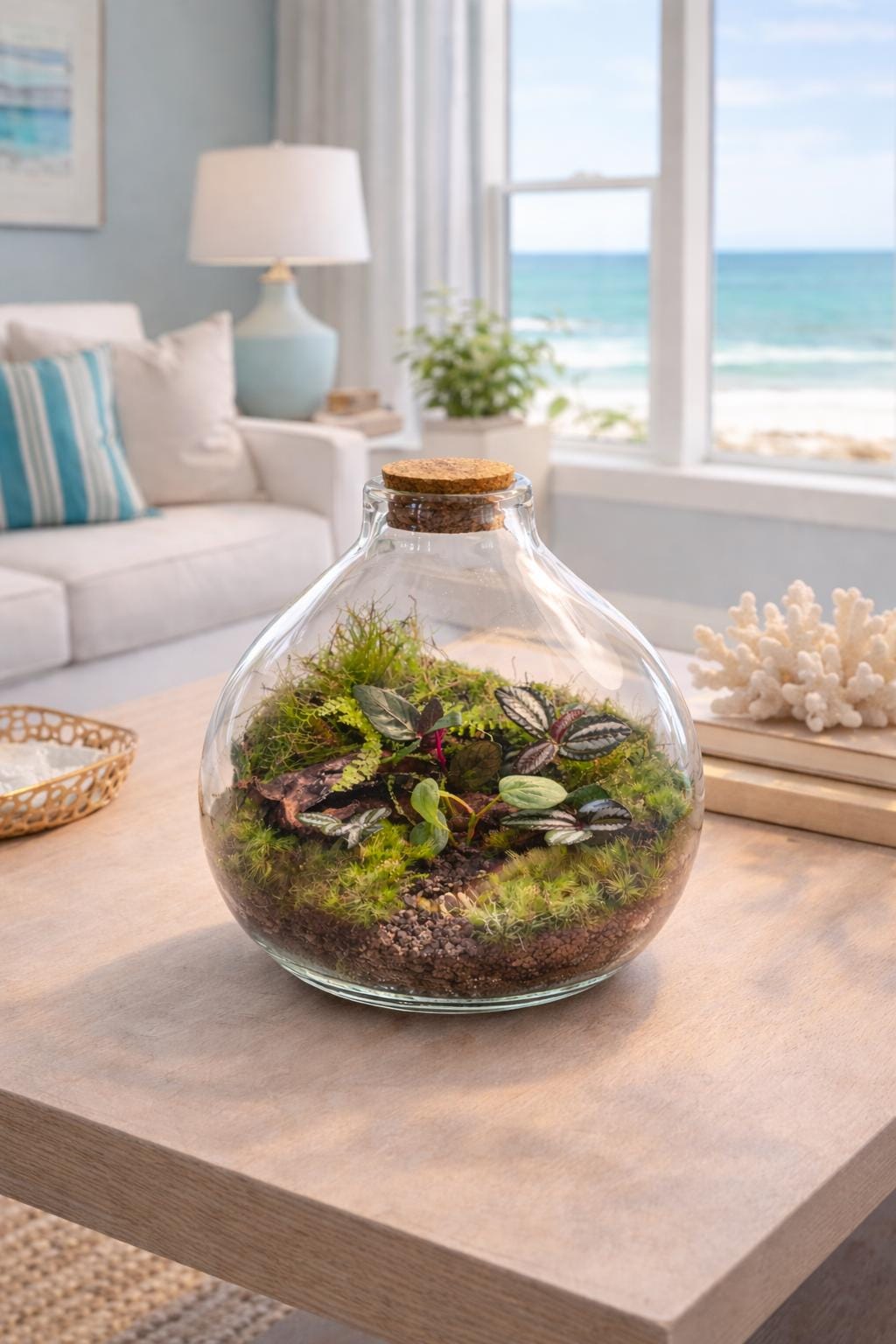 10" Hand-Blown Glass Terrarium with Tropical Plants - Image 9