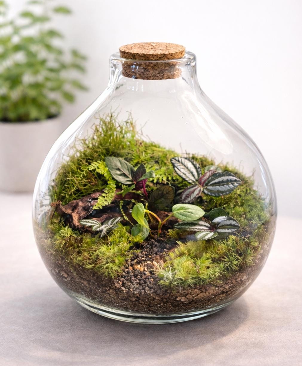 10" Hand-Blown Glass Terrarium with Tropical Plants