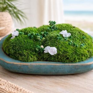 Teal Wood Moss Bowl Centerpiece
