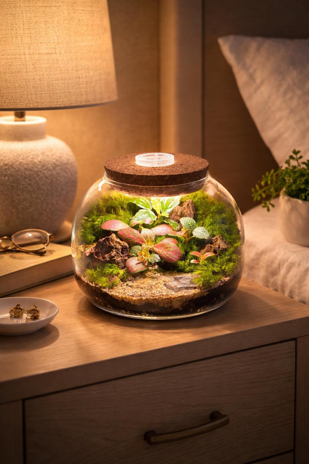 5" LED Cork Lid Terrarium with Live Fittonia - Image 9