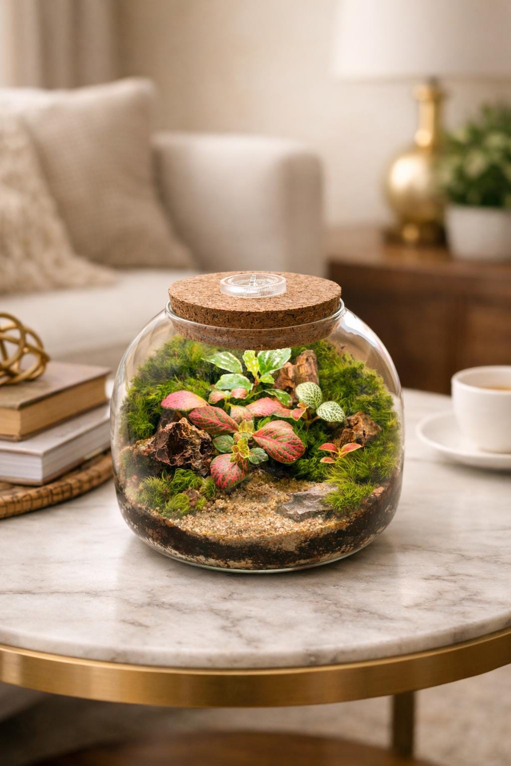 5" LED Cork Lid Terrarium with Live Fittonia - Image 8