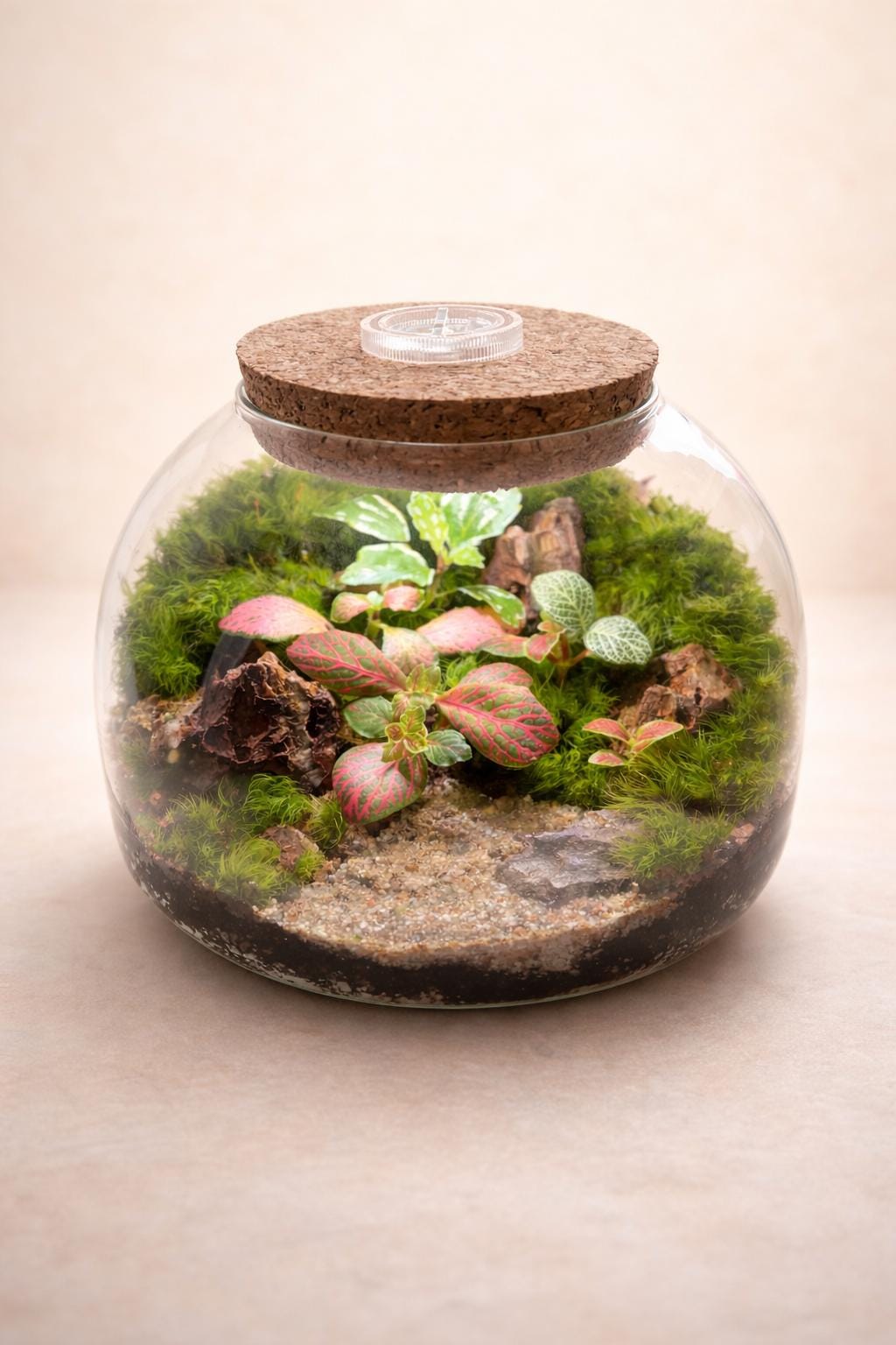 5" LED Cork Lid Terrarium with Live Fittonia - Image 5