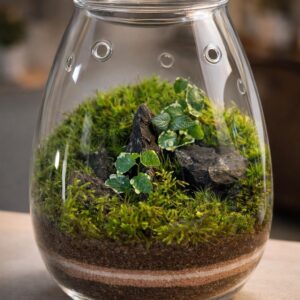 Handcrafted Self-Sustaining Glass Terrarium, Ventilated Design