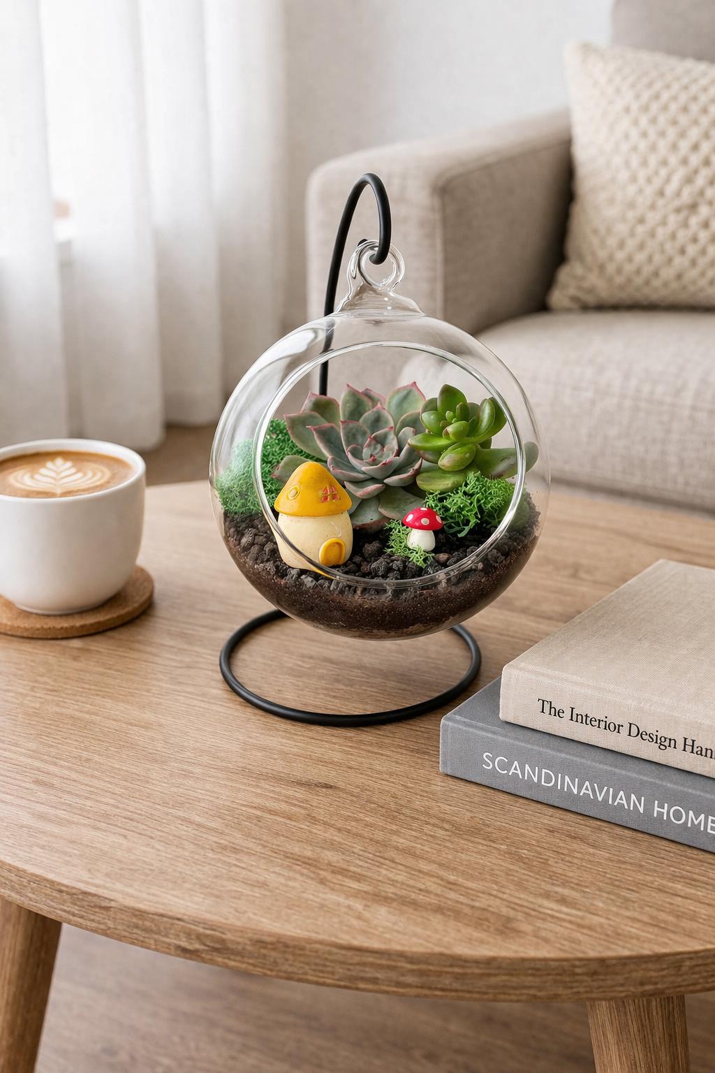 Open Orb Hanging Terrarium Kit with Mushroom Decor - Image 3