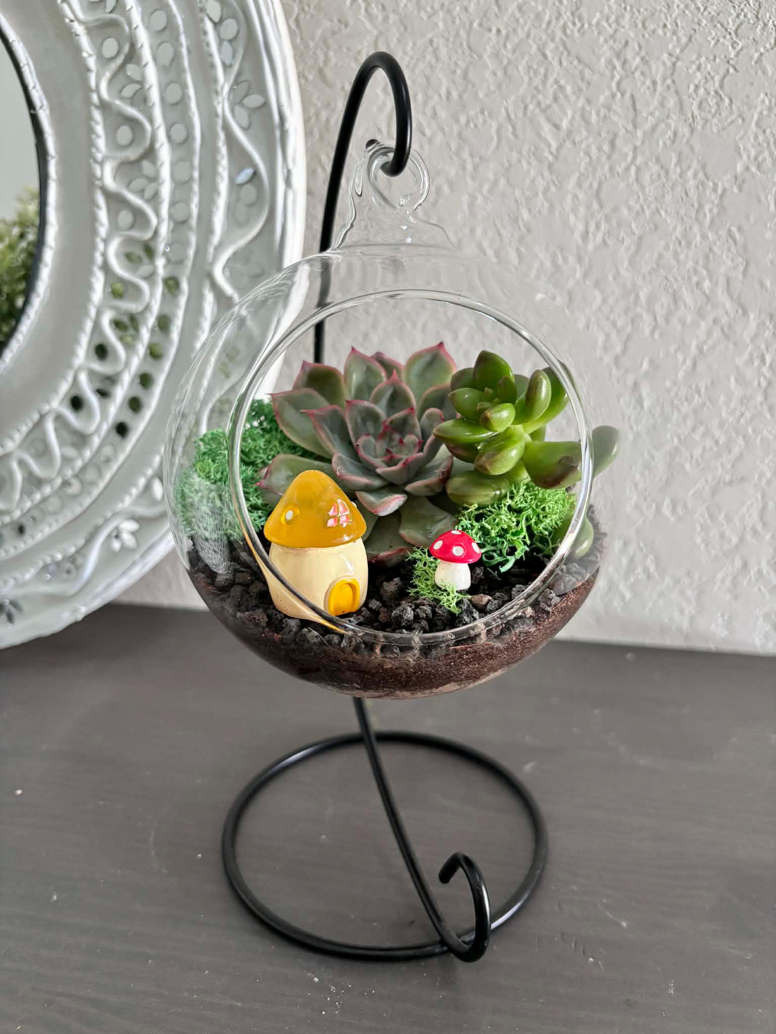 Open Orb Hanging Terrarium Kit with Mushroom Decor - Image 10