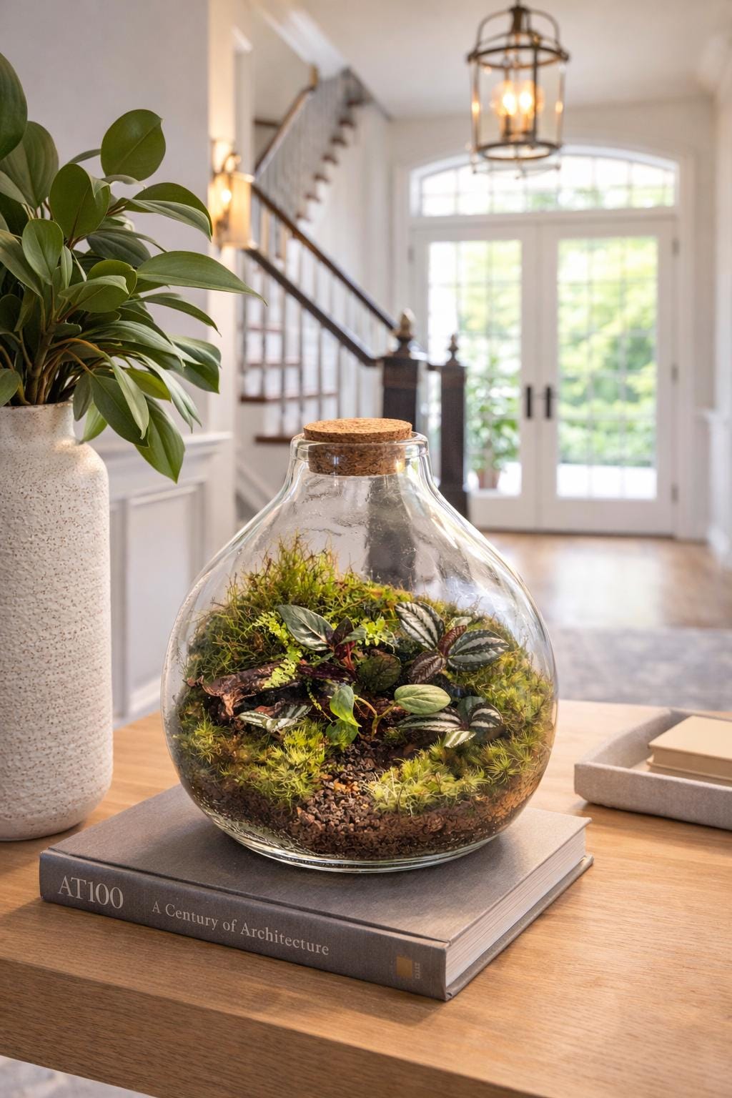 10" Hand-Blown Glass Terrarium with Tropical Plants - Image 3