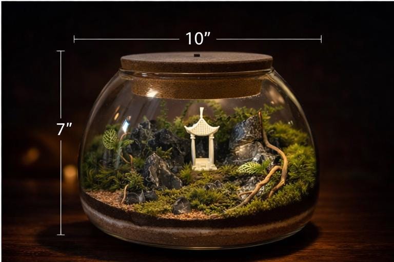 10" Japanese Zen Garden Moss Terrarium with Pagoda - Image 7