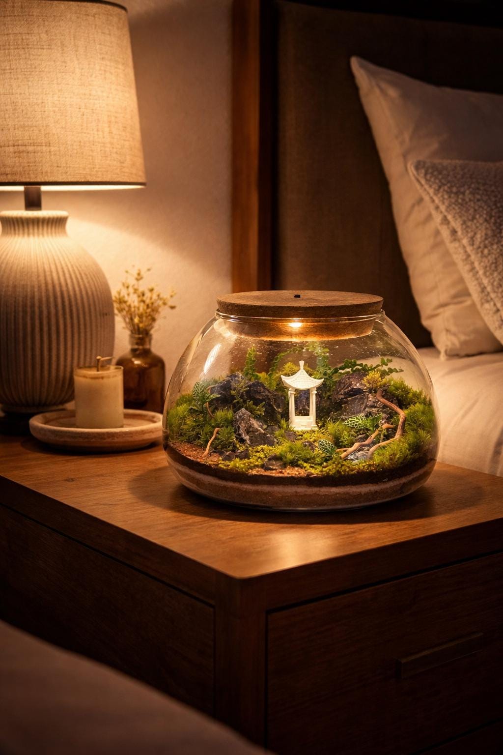 10" Japanese Zen Garden Moss Terrarium with Pagoda - Image 8