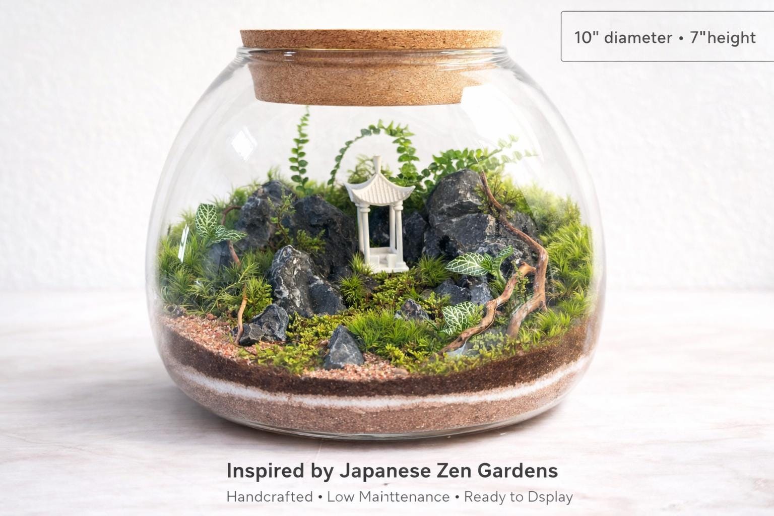 10" Japanese Zen Garden Moss Terrarium with Pagoda - Image 10