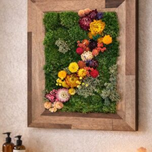 14.5" Framed Moss Wall Art with Dried Flowers
