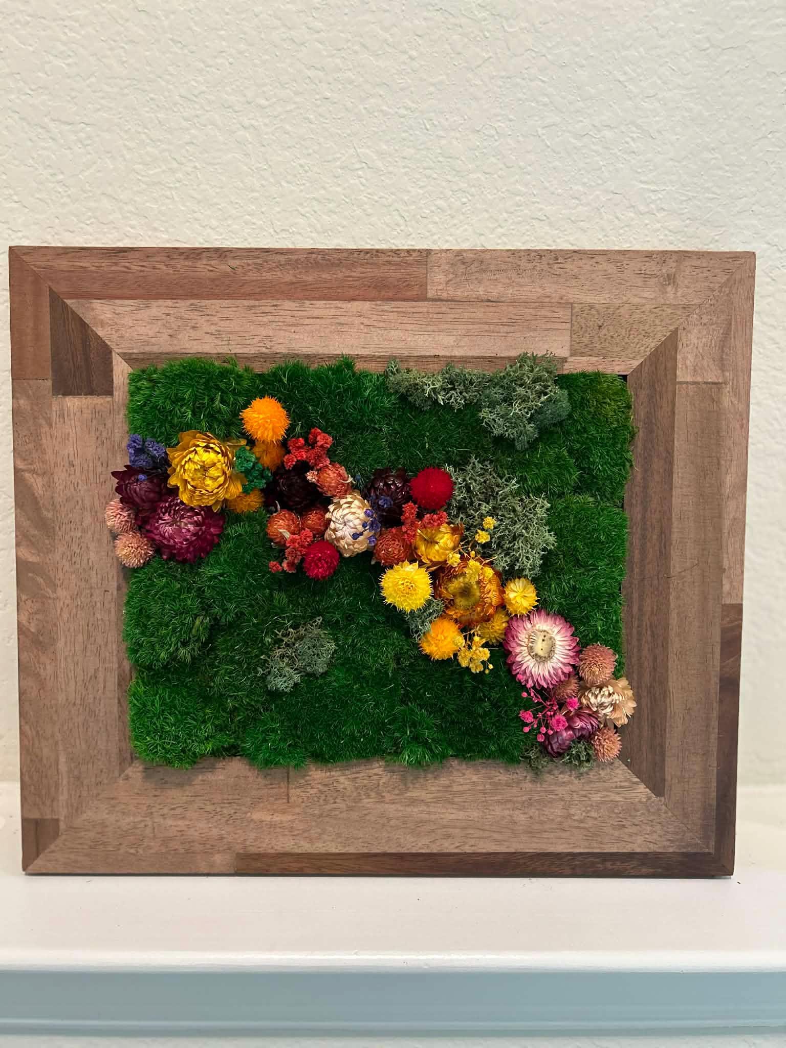 14.5" Framed Moss Wall Art with Dried Flowers - Image 6
