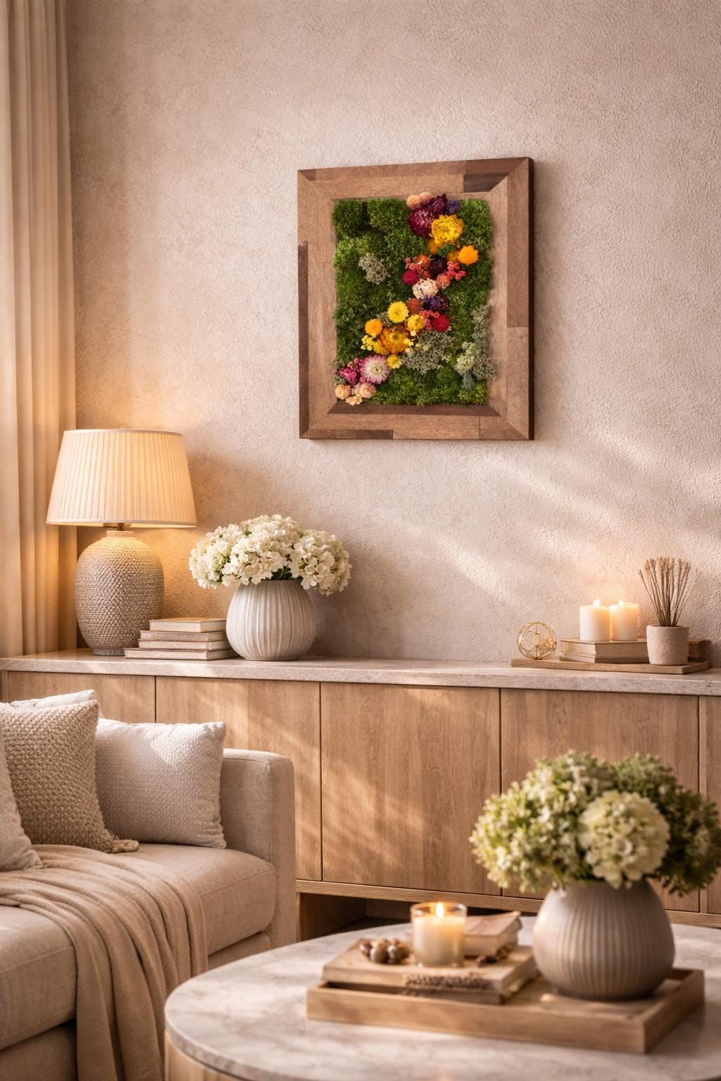 14.5" Framed Moss Wall Art with Dried Flowers - Image 5