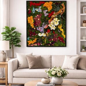 Large Colorful Moss & Orchid Wall Art