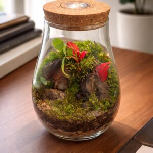 Handcrafted Moss Garden Terrarium Jar with Live Fittonia