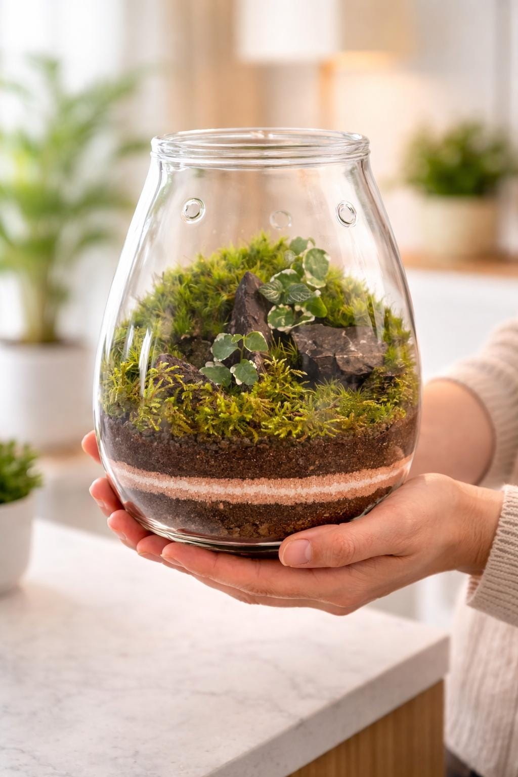 Handcrafted Self-Sustaining Glass Terrarium, Ventilated Design - Image 2