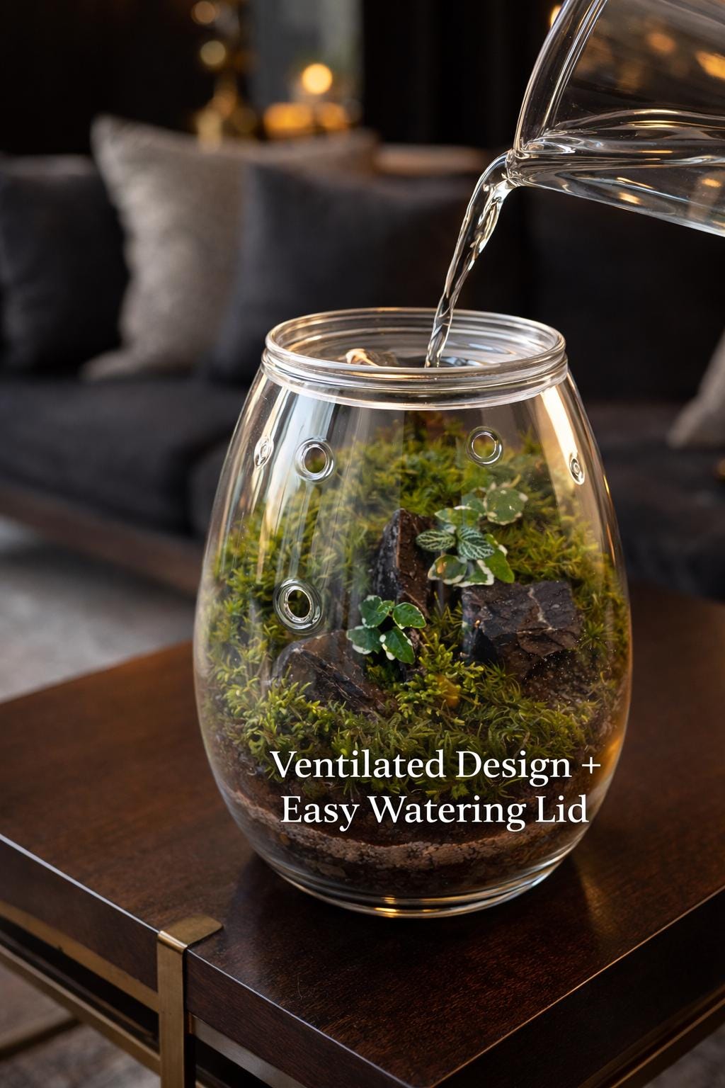Handcrafted Self-Sustaining Glass Terrarium, Ventilated Design - Image 4
