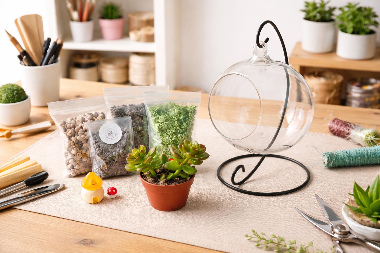Open Orb Hanging Terrarium Kit with Mushroom Decor - Image 5