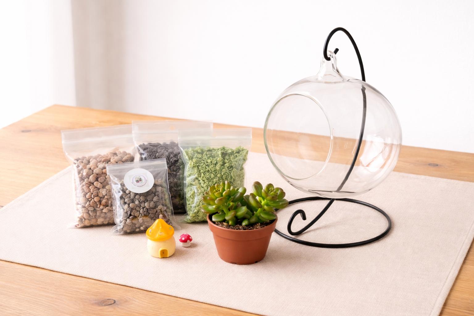 Open Orb Hanging Terrarium Kit with Mushroom Decor - Image 8