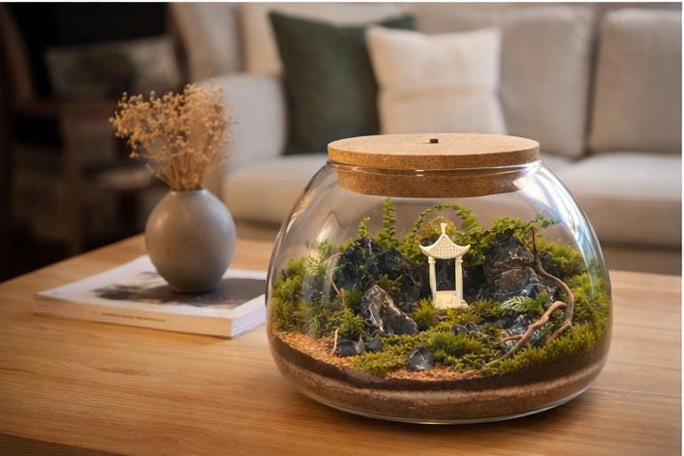 10" Japanese Zen Garden Moss Terrarium with Pagoda - Image 2