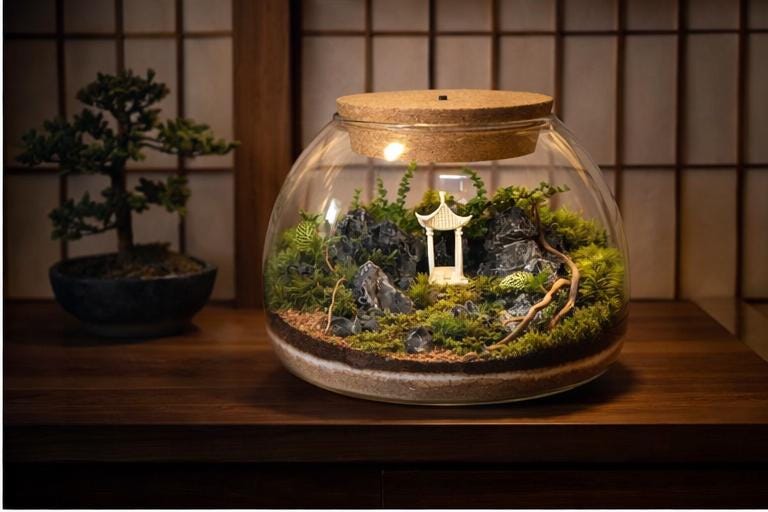 10" Japanese Zen Garden Moss Terrarium with Pagoda - Image 4