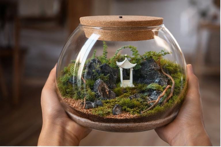 10" Japanese Zen Garden Moss Terrarium with Pagoda - Image 5
